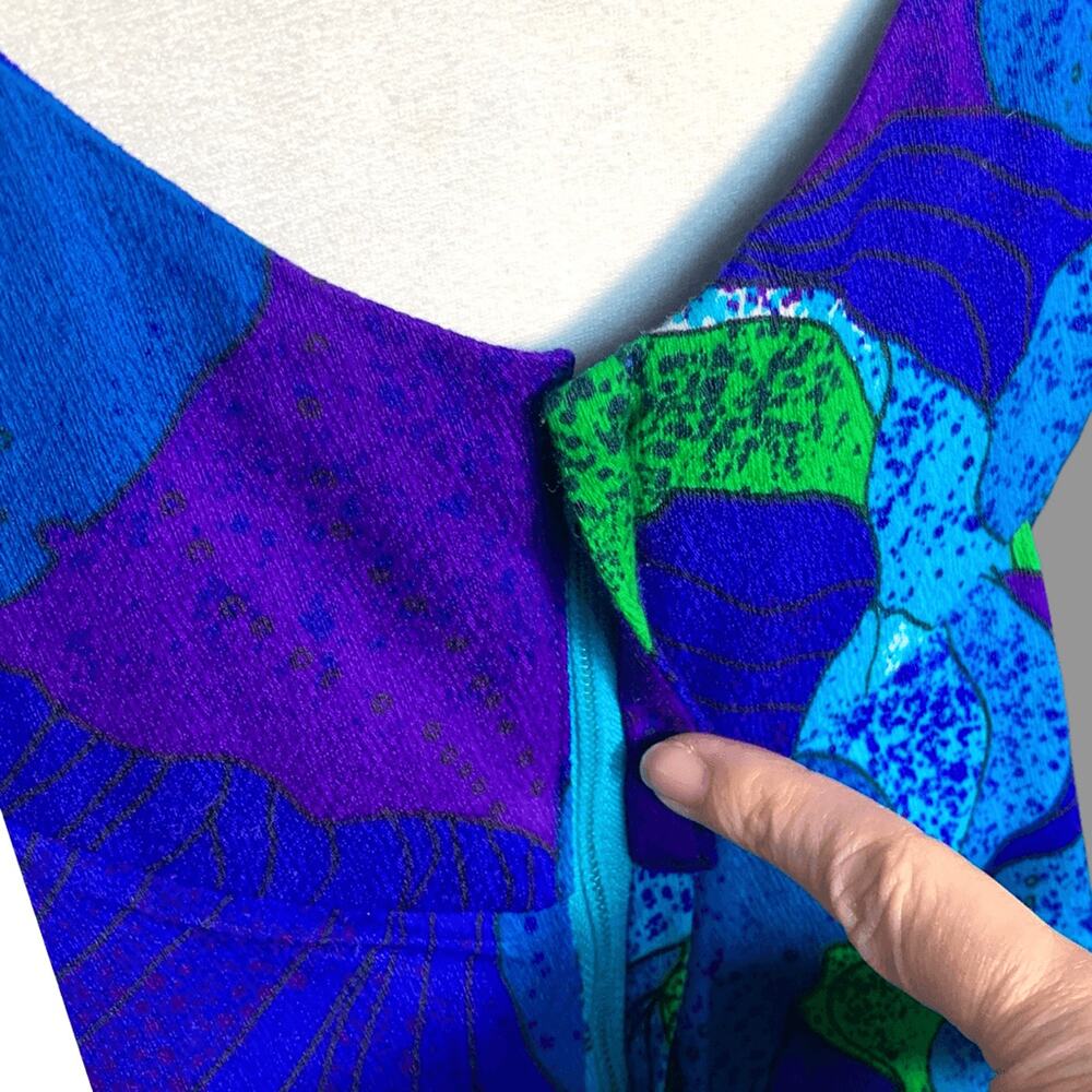 Vintage 60s Hale Muu Hawaiian Maxi Dress Blue Purple Green Abstract Floral Small - Picture 8 of 13